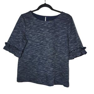 Banana Republic Womens Ruffle Short Sleeve Navy Blouse Size Medium Preppy Mature